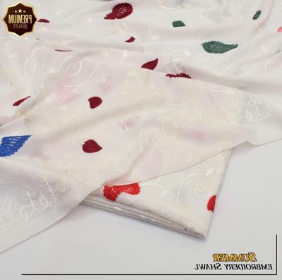 Embroidered Swiss Lawn Shawl - 1 Pcs Off White Elegance