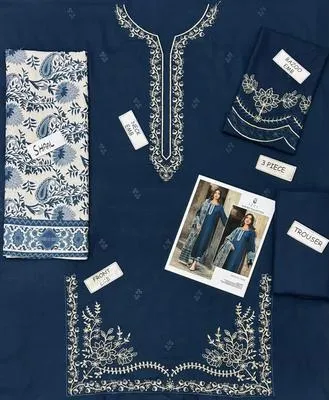 3 Pcs Women's Unstitched Embroidered Suit view 2