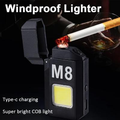 COB LED Flashlight With Lighters Dual Arc Pulse Flameless Lighter Type C Rechargeable Lighter