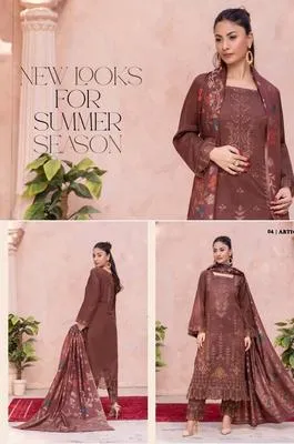 3 Pcs Women's Unstitched Chikankari Embroidered Suit