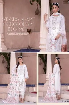 3 Pcs Women's Unstitched Chikankari Embroidered Suit