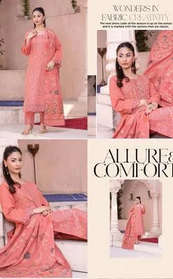 3 Pcs Women's Unstitched Chikankari Embroidered Suit