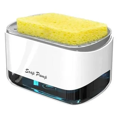  Kitchen Soap Dispenser with Sponge Holder, 2-in-1 Countertop Design, 370ml Capacity