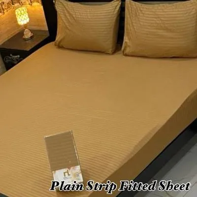 3 Pcs Micro Stripe Plain Fitted Sheet
