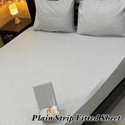 3 Pcs Micro Stripe Plain Fitted Sheet