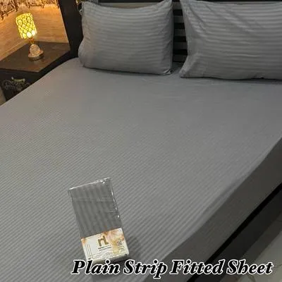 3 Pcs Micro Stripe Plain Fitted Sheet