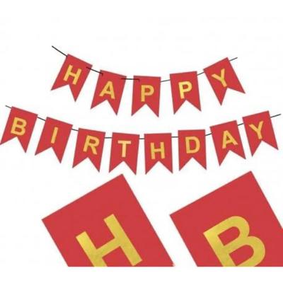 Happy Birthday Banner In Red & Gold