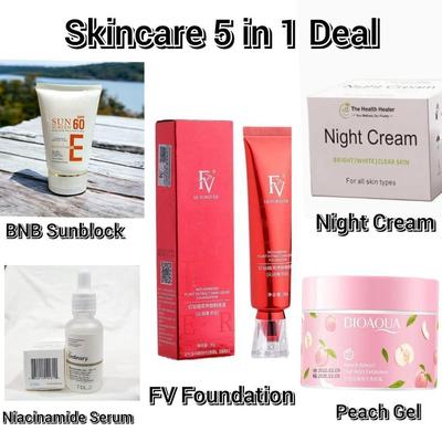 Ultimate 5 in 1 Skincare Bundle – Night Cream, Exfoliating Gel, Niacinamide Serum & More (5 Pcs)