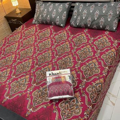 3 Pcs Cotton Salonica Printed Double Bedsheet