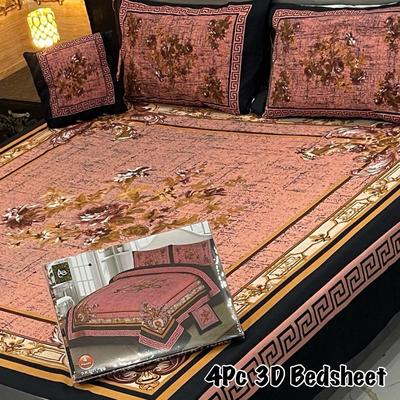 4 Pcs Crystal Cotton Printed Double Bedsheet