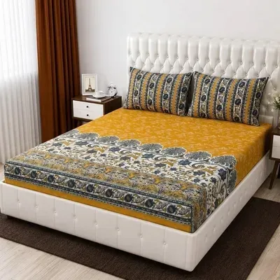 3 Pcs Cotton Salonica Printed Double Bedsheet thumbnail 2
