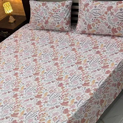 3 Pcs Cotton Printed Double Bedsheet thumbnail 2