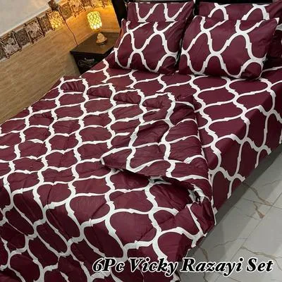 6 Pcs Cotton Salonica Printed Razai Set