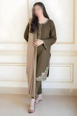 Green Embroidered Lawn 3Pcs Women Suit Set