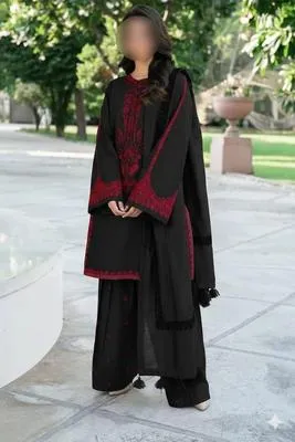 Black Embroidered Lawn 3-Piece Kurta Set