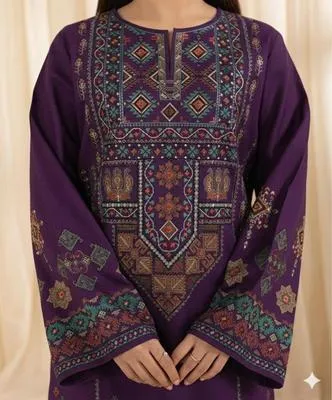 Purple Embroidered 3-Piece Lawn Suit for Eid & Weddings thumbnail 2
