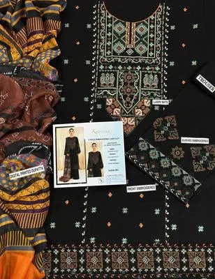Black Embroidered 3-Piece Lawn Suit for Eid Wedding thumbnail 3
