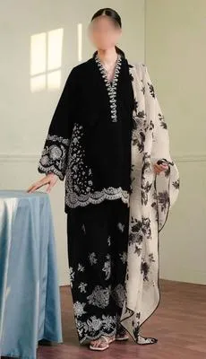 Black Embroidered Lawn Shirt with Dupatta Set