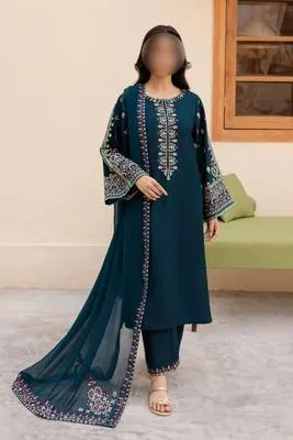 Blue Embroidered Lawn 3Pcs Women Suit Set