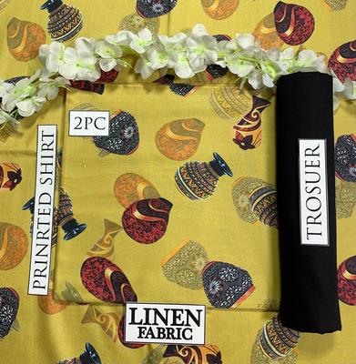 2 Pcs Women's Unstitched Linen Digital Print Suit thumbnail 2