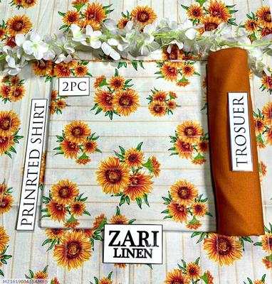 2 Pcs Women's Unstitched Linen Digital Print Suit thumbnail 3