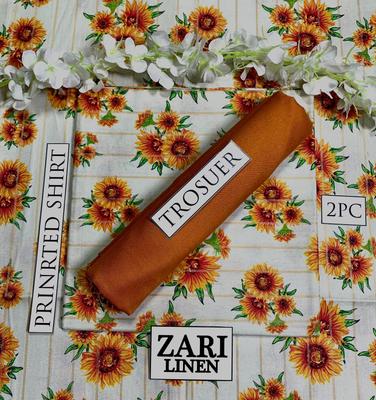 2 Pcs Women's Unstitched Linen Digital Print Suit thumbnail 2