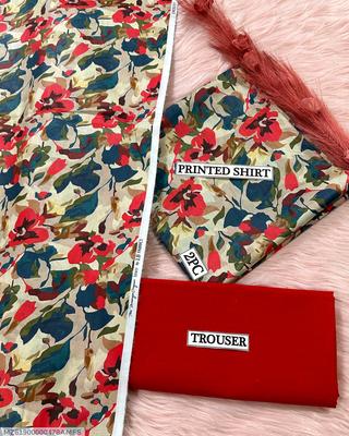 2 Pcs Women's Unstitched Digital Print Suit thumbnail 3