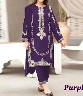 Purple Embroidered Lawn Shirt & Cotton Trouser Set