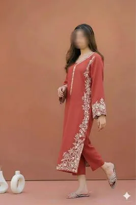 Peach Embroidered Lawn Shirt & Cotton Trouser Set