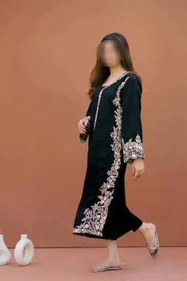 Black Embroidered Lawn Shirt with Cotton Trouser Set