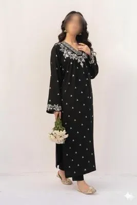 Black Embroidered Lawn Shirt with Cotton Trouser Set