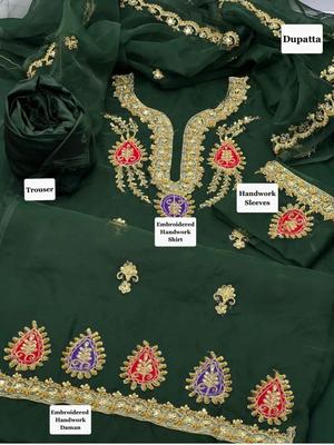 3 Pcs Women's Unstitched Organza Embroidered Suit