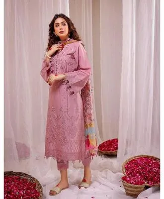 Pink Embroidered Lawn 3Pcs Set for Women