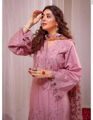 Pink Embroidered Lawn 3Pcs Set for Women thumbnail 5