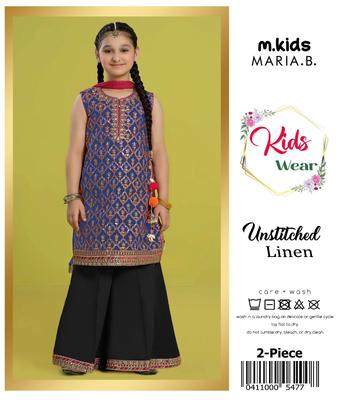 2 Pcs Girl's Linen Embroidered Unstitched Suit