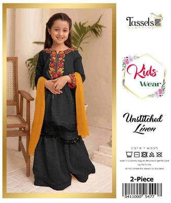 2 Pcs Girl's Linen Embroidered Unstitched Suit