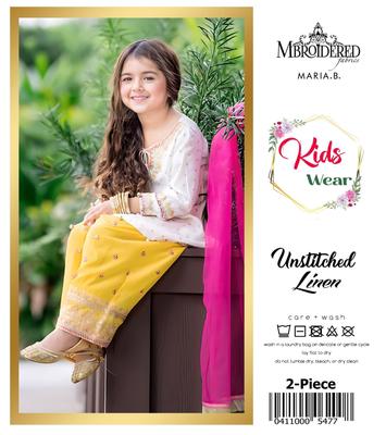 2 Pcs Girl's Linen Embroidered Unstitched Suit