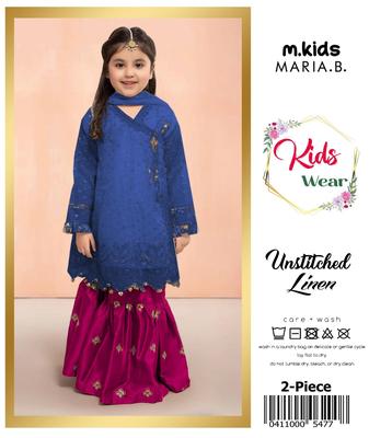 2 Pcs Girl's Linen Embroidered Unstitched Suit