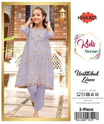 2 Pcs Girl's Linen Embroidered Unstitched Suit