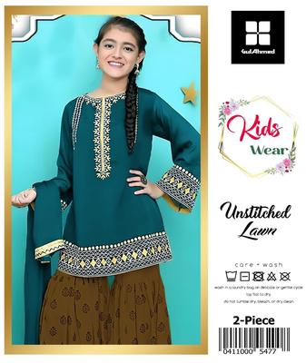 2 Pcs Girl's Lawn Embroidered Unstitched Suit