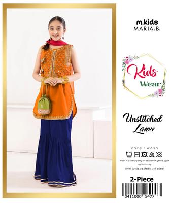 2 Pcs Girl's Lawn Embroidered Unstitched Suit