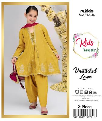 2 Pcs Girl's Lawn Embroidered Unstitched Suit