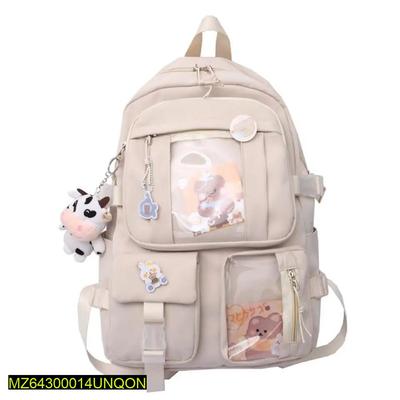 Beige Cartoon Print Casual Backpack for Girls