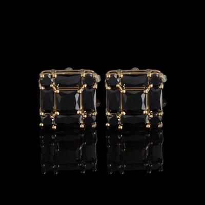 Cufflers Designer Black Square Stone Cufflinks Elegant Encrusted Design Free Gift Box - CU-3012-C