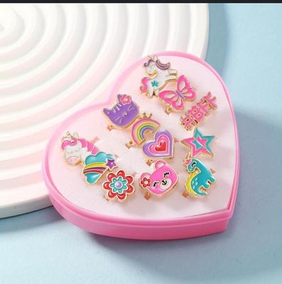 Girl's Beautiful Cartoon Character Rings, Pack Of 6