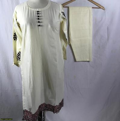 2 Pcs Women's Stitched Lawn Plain Shirt And Trouser