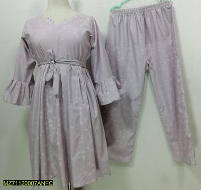 2 Pcs Women's Stitched Cotton Printed Frock And Trouser