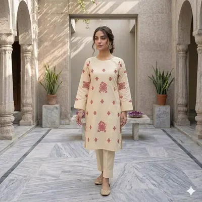 2 Pcs Women's Stitched Lawn Embroidered Shirt And Trouser thumbnail 1