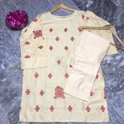 2 Pcs Women's Stitched Lawn Embroidered Shirt And Trouser thumbnail 2