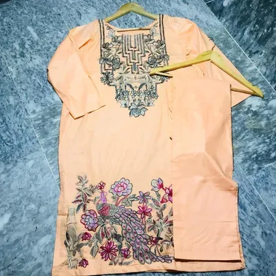 2 Pcs Women's Stitched Lawn Embroidered Shirt And Trouser thumbnail 2
